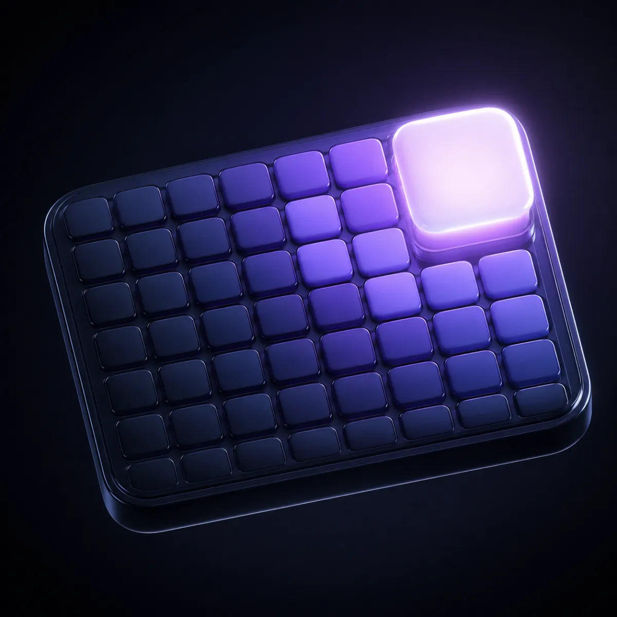 A glossy sector heatmap grid with one tile glowing far brighter than the rest, illustrating attention concentrated in one corner of the market.