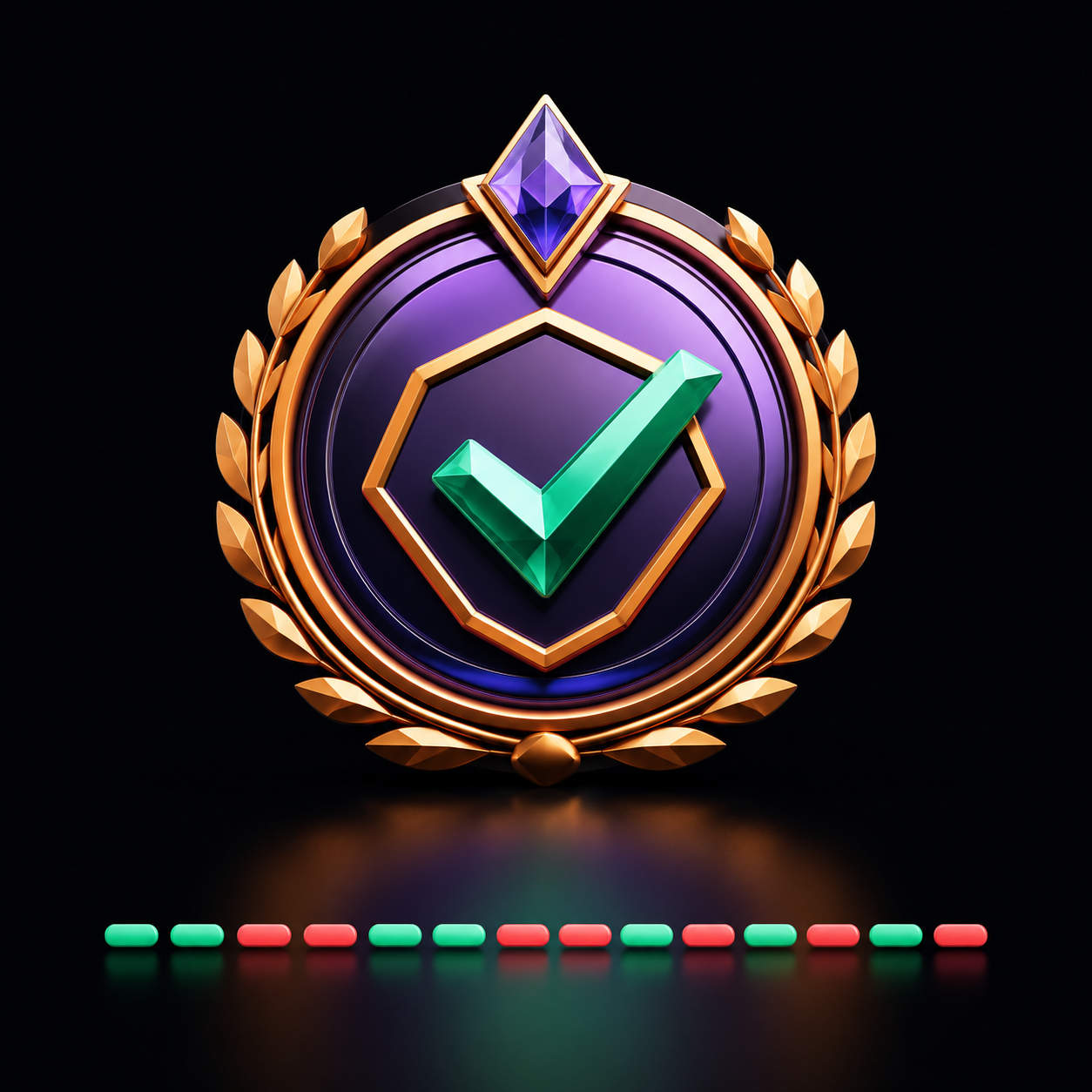 A glossy award badge with a small bar chart of red and green marks beneath it, illustrating a graded history of calls.