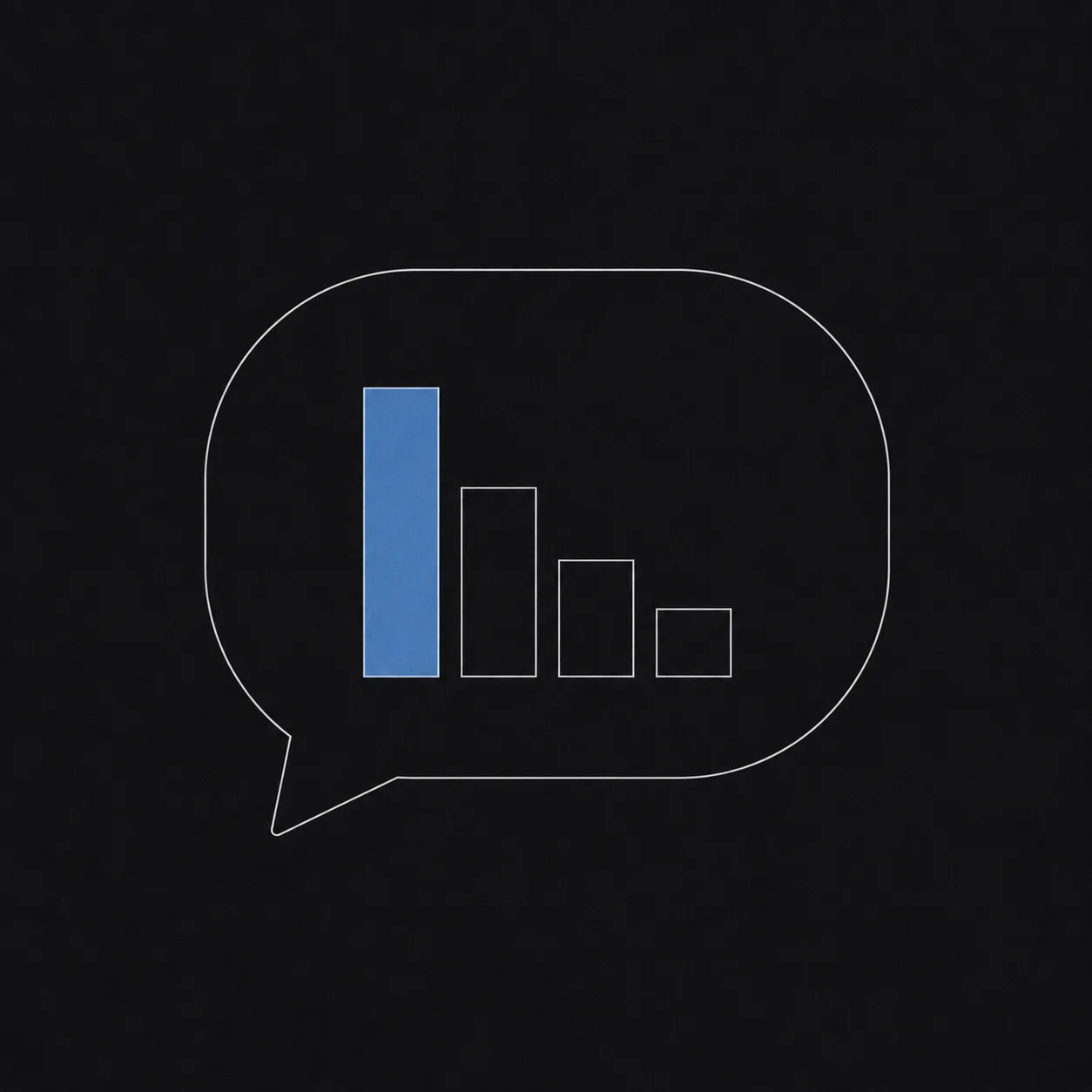 A chat bubble holding a small ranked bar chart, the tallest bar in slate blue.