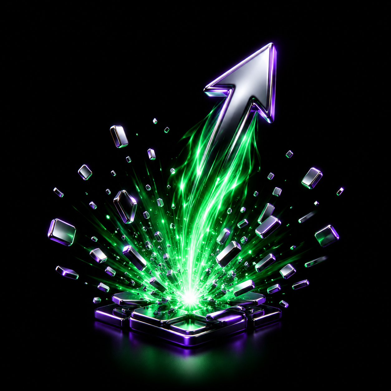 A glossy spark igniting a burst of upward motion, illustrating an event setting off a reaction.